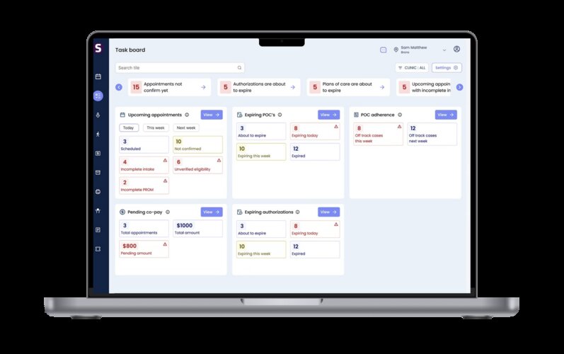 The task board interface of the SPRY EMR & RCM platform.