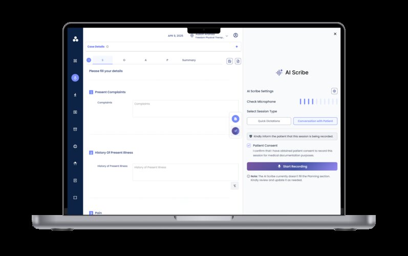 SPRY EMR's AI Scribe ambient documentation panel